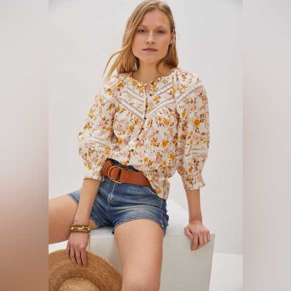 Anthropologie Tops - ANTHROPOLOGIE NWOT Harmony Lace Peasant Blouse in Neutral Motif